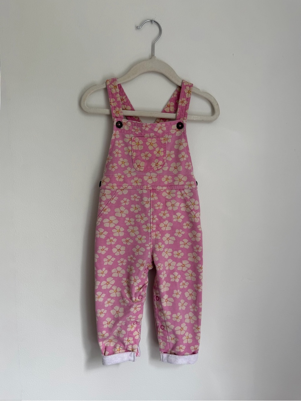 Monkey Bars Pink Floral Overalls (Size 12m)